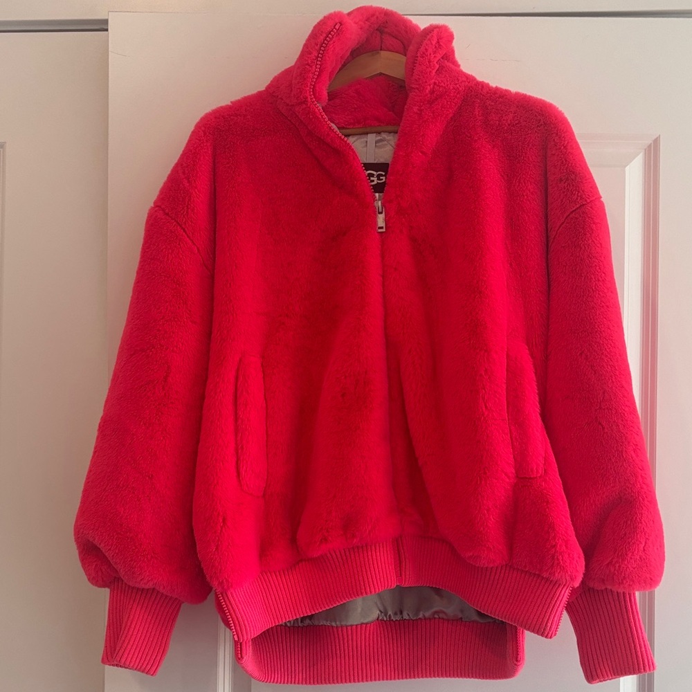 UGG hot pink faux fur Jacket sz sm worn once